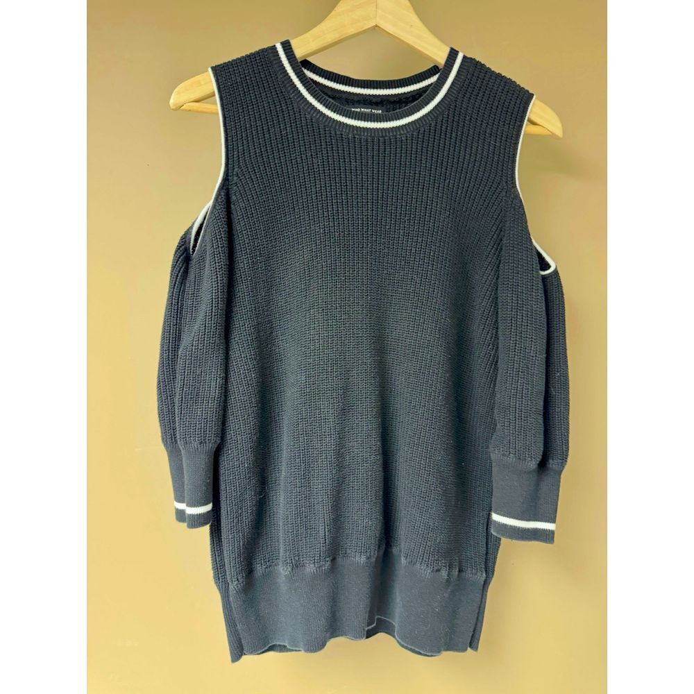 Who What‎ Wear Cold Shoulder Knit Sweater Ribbed Varsity Stripe Pullover M